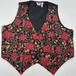 Vintage Nutcracker Poinsettia Holiday Vest Womens 2X 24 Christmas Tie Back 90s